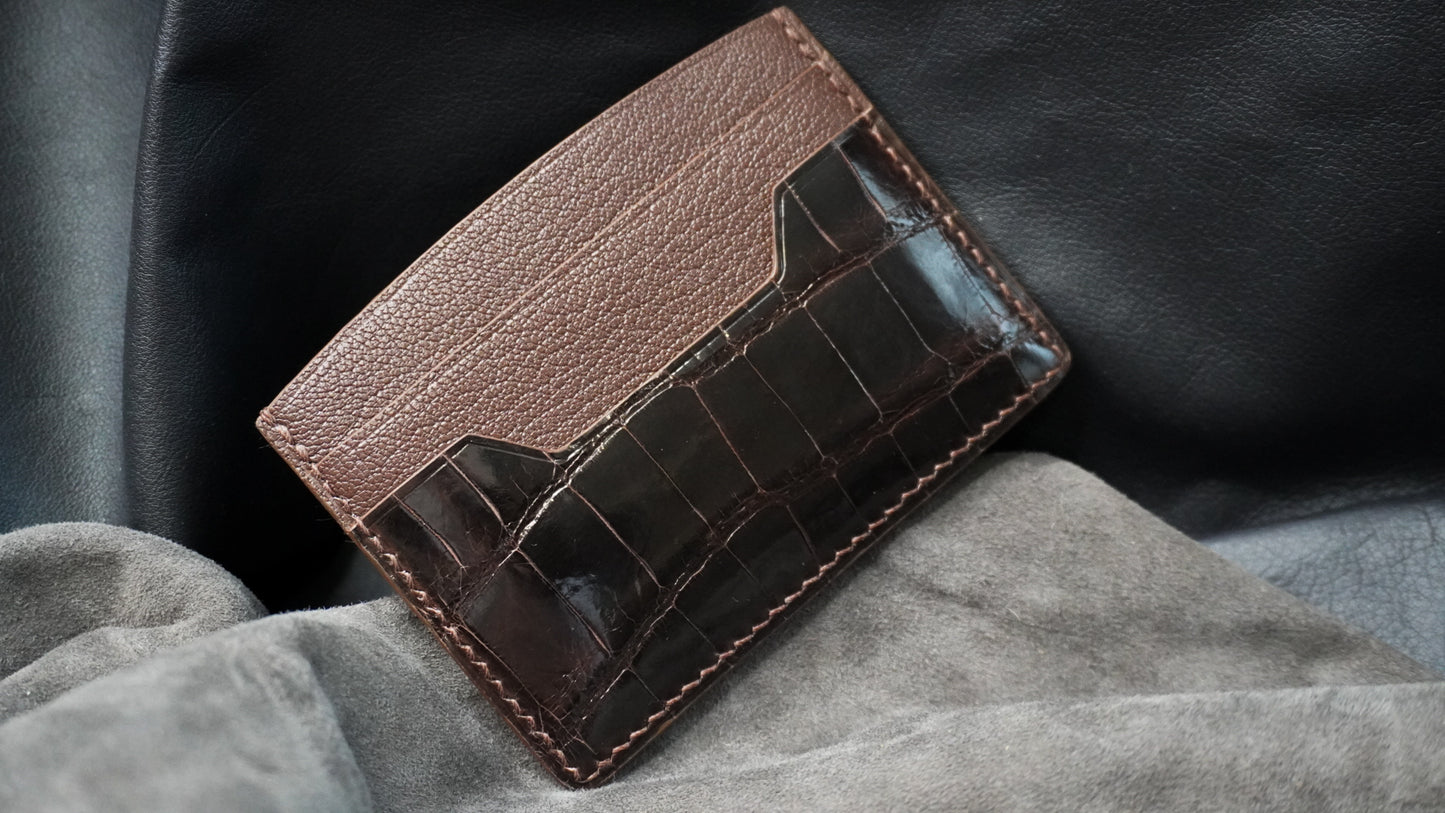 Porte-cartes en cuir d’alligator 3 poches