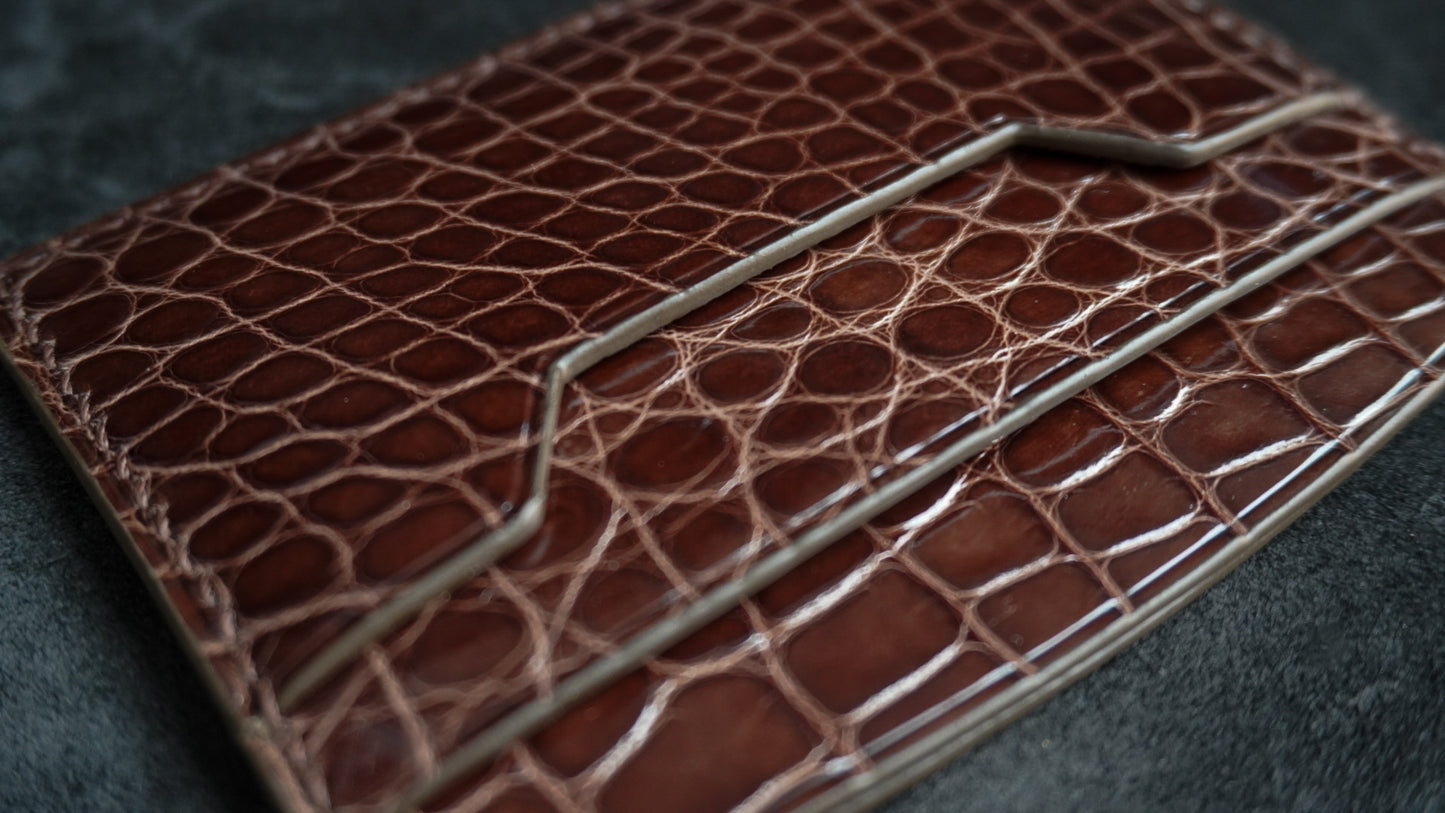 Porte-cartes en cuir d’alligator 3 poches