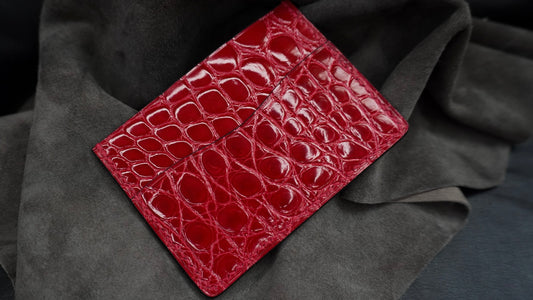 Porte-cartes en cuir d’alligator brillant 2 poches