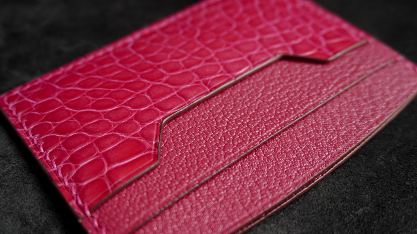 Porte-cartes en cuir d’alligator 3 poches