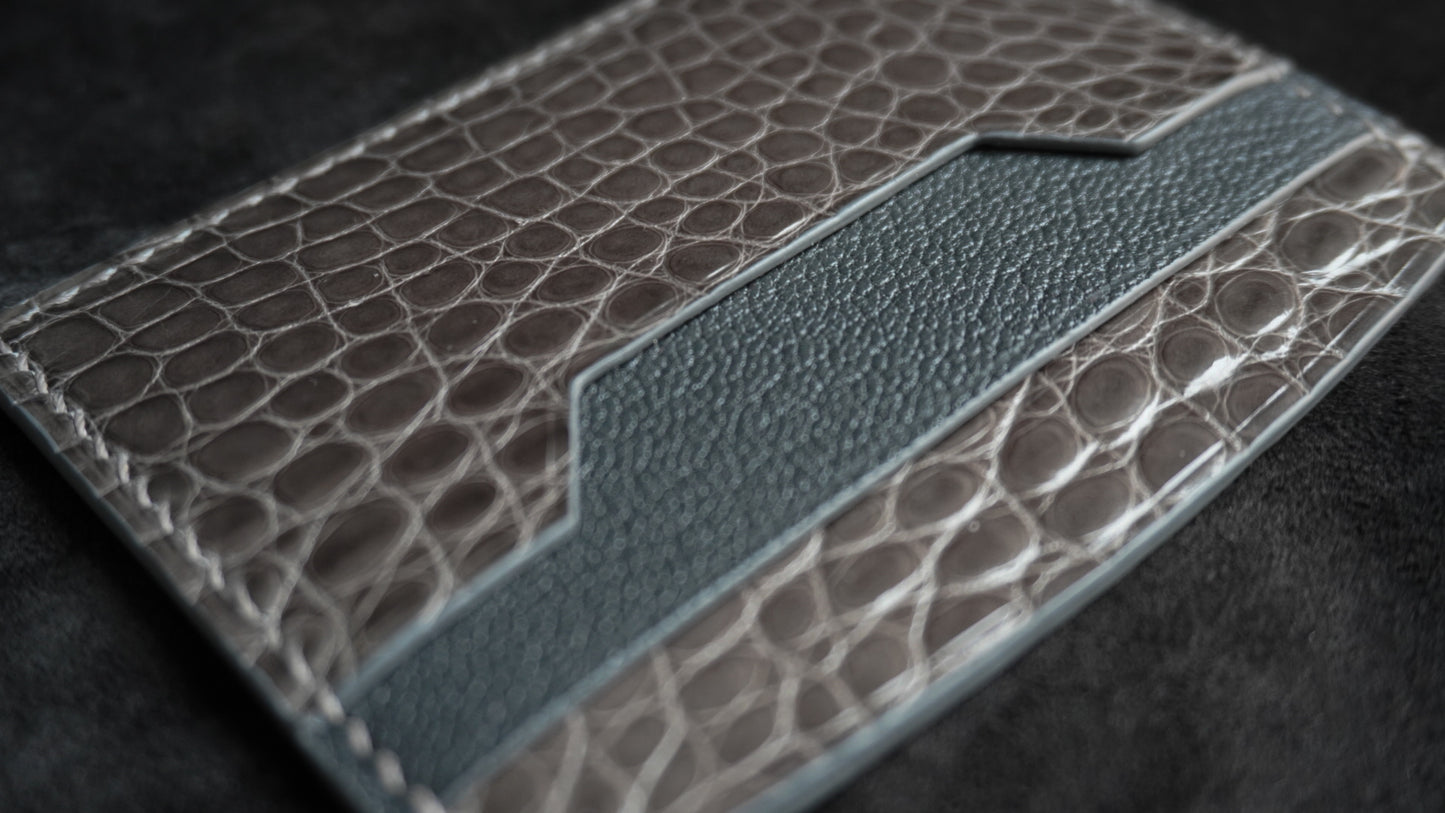 Porte-cartes en cuir d’alligator 3 poches