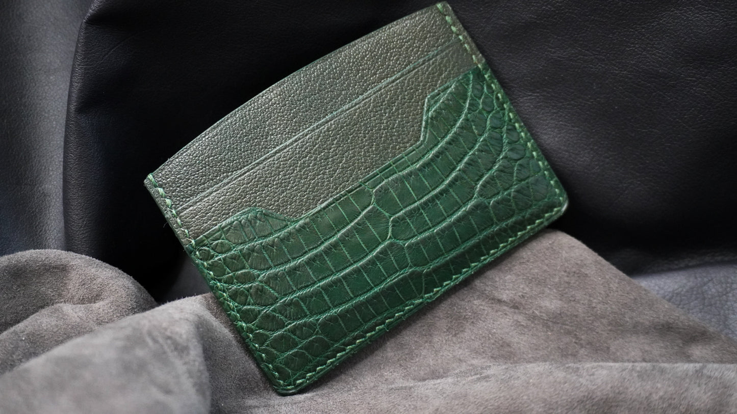 Porte-cartes en cuir d’alligator 3 poches