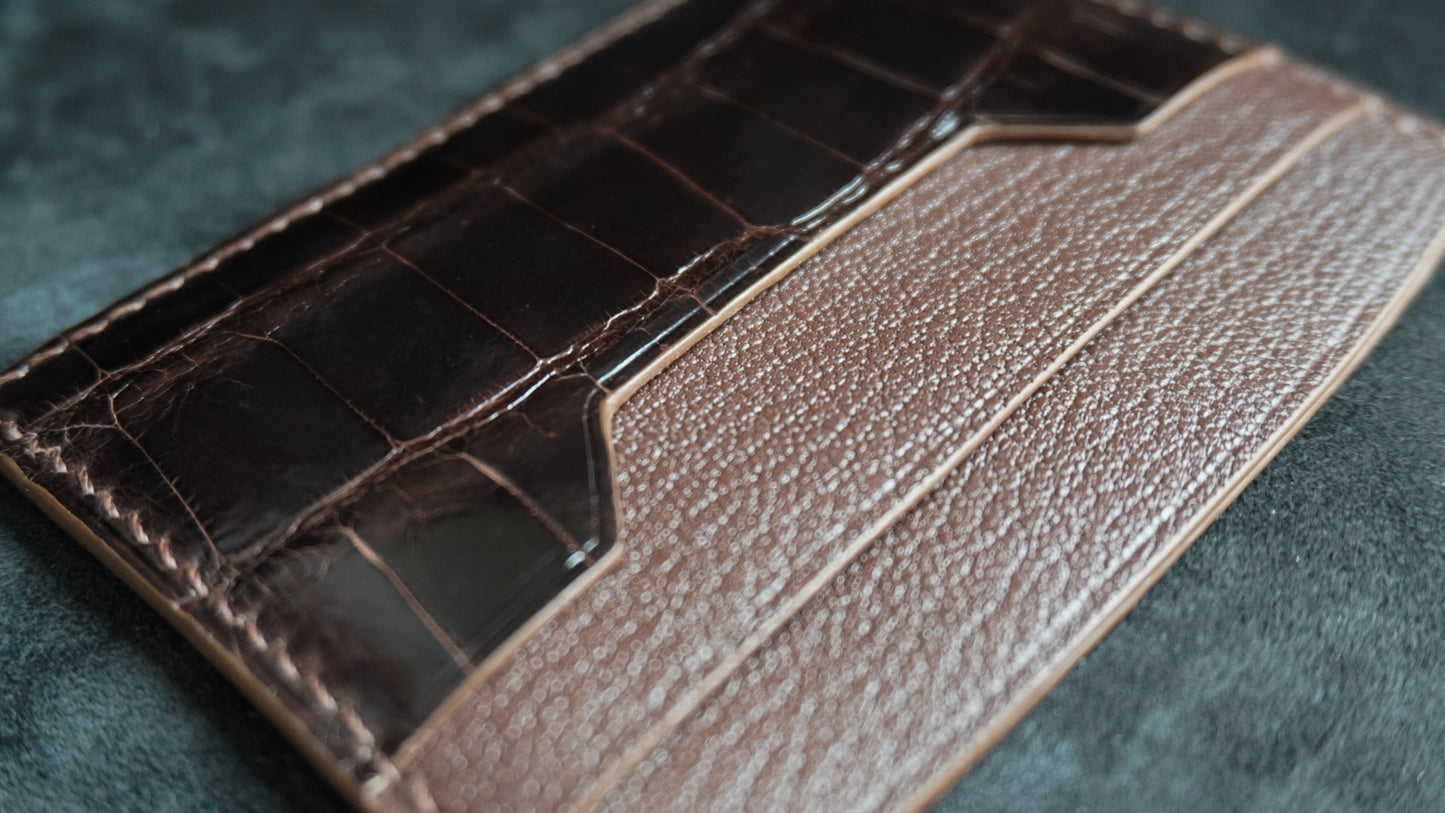 Porte-cartes en cuir d’alligator 3 poches