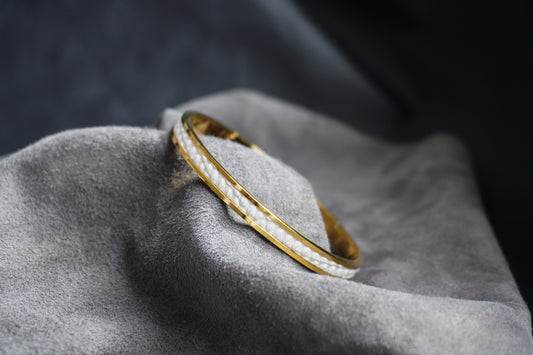 Bracelet en acier inoxydable plaqué or 24 carats et cuir éxotique (alligator, lézard, serpent)