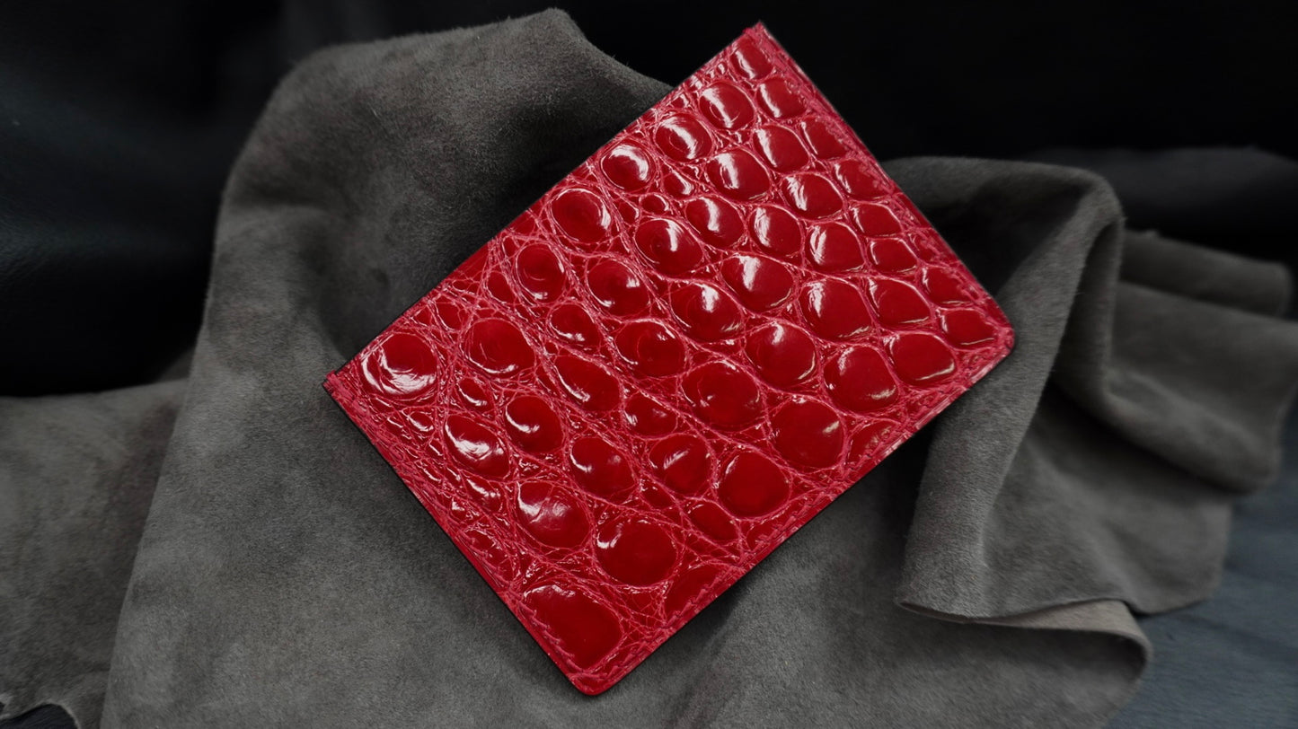 Porte-cartes en cuir d’alligator brillant 2 poches