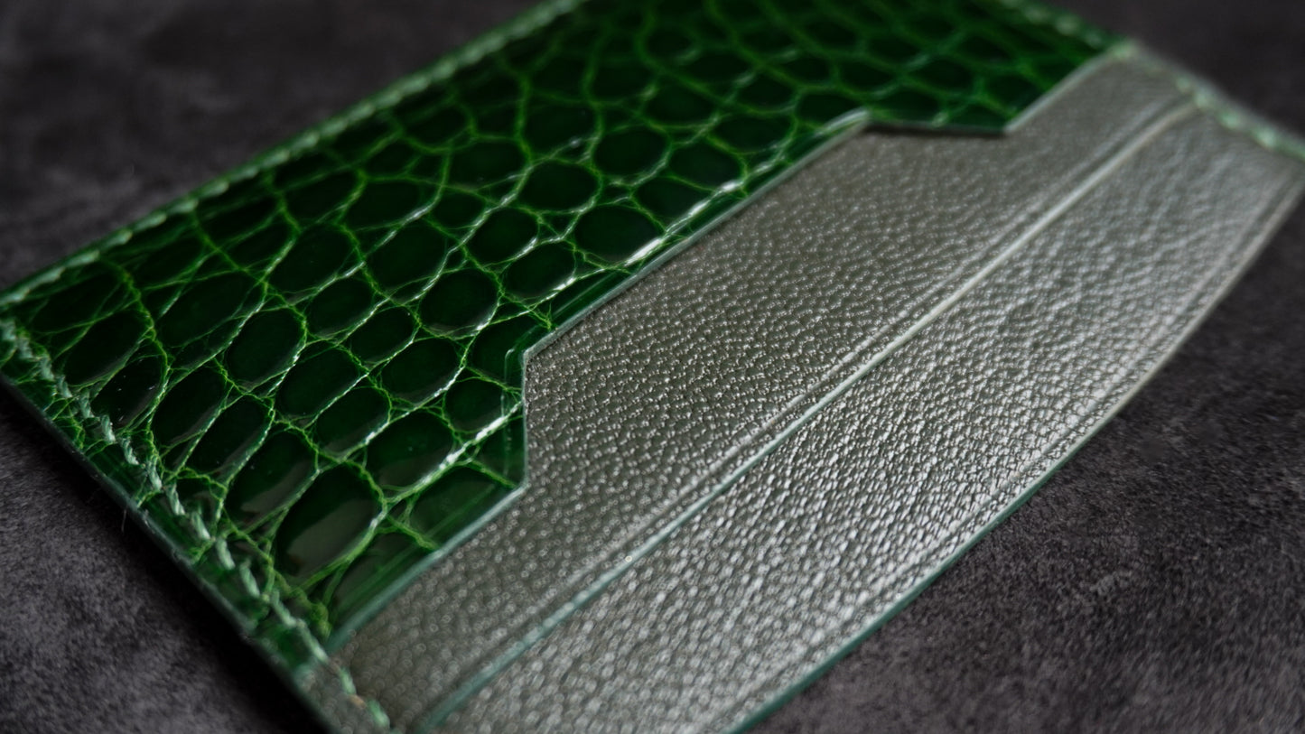 Porte-cartes en cuir d’alligator 3 poches