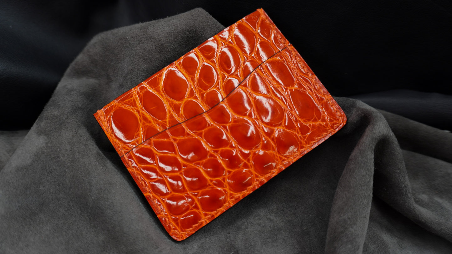 Porte-cartes en cuir d’alligator brillant 2 poches
