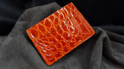 Porte-cartes en cuir d’alligator brillant 2 poches