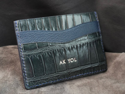 Porte-cartes en cuir d’alligator 3 poches