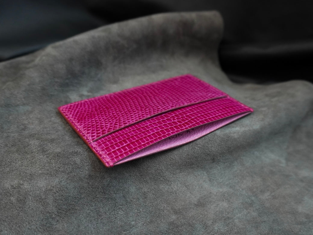 Porte-cartes en cuir de lézard 2 poches