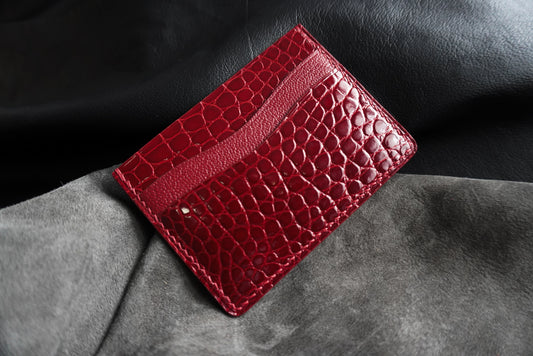 Porte-cartes en cuir d’alligator brillant 3 poches