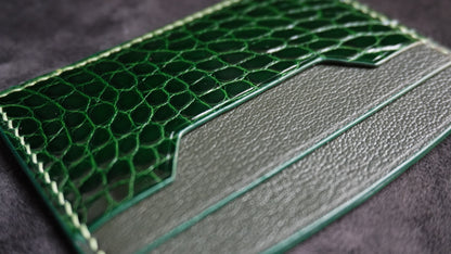 Porte-cartes en cuir d’alligator 3 poches