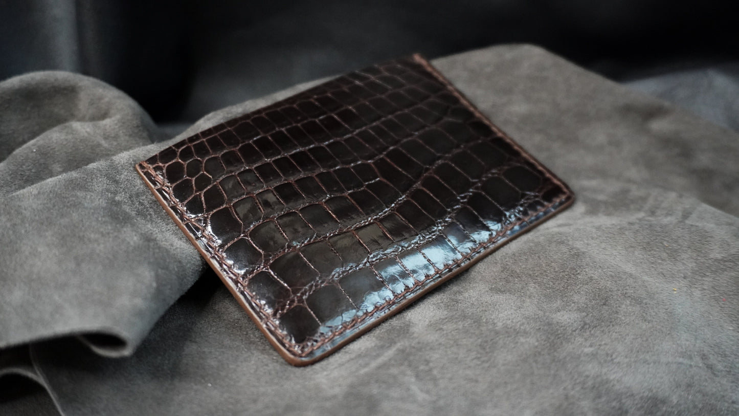 Porte-cartes en cuir d’alligator 3 poches