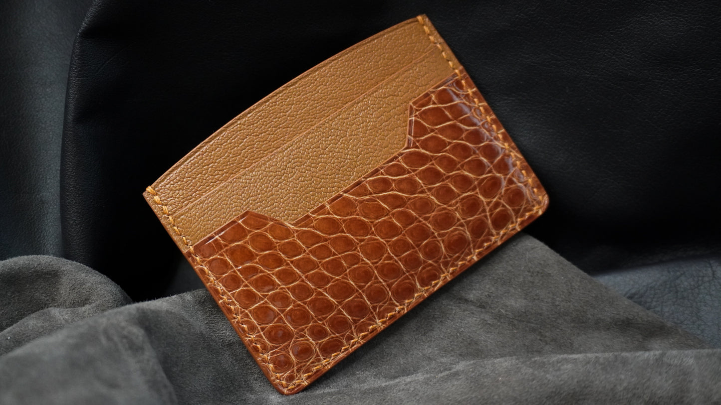 Porte-cartes en cuir d’alligator 3 poches
