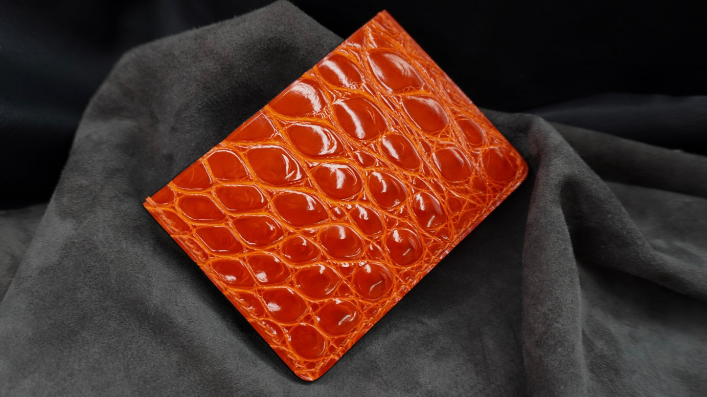 Porte-cartes en cuir d’alligator brillant 2 poches
